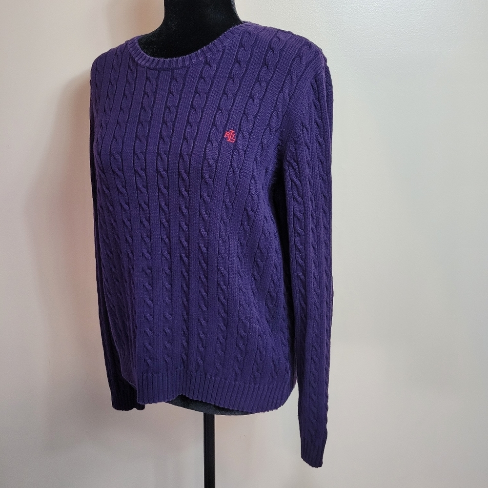 Lauren Ralph lauren cable knit  cotton sweather purple size Large